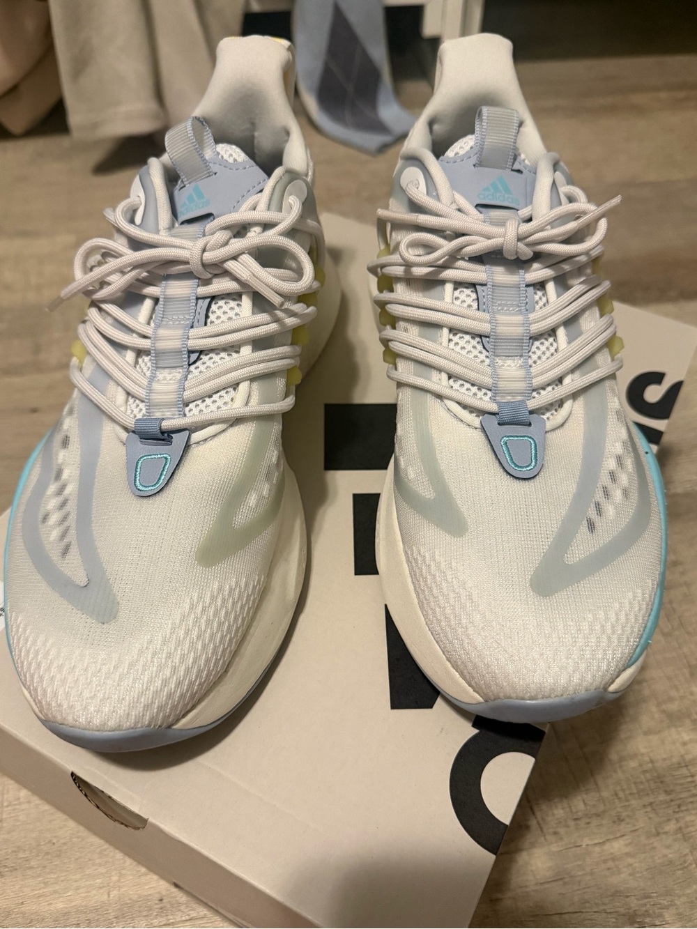 Adidas alphaboost V1 White & Light Blue Running Sneakers